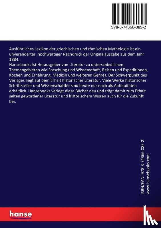 Roscher, Wilhelm Heinrich - Ausfuhrliches Lexikon der griechischen und roemischen Mythologie