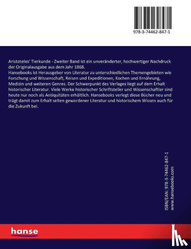 Aubert, H, Aristoteles, Wimmer, F - Aristoteles' Tierkunde