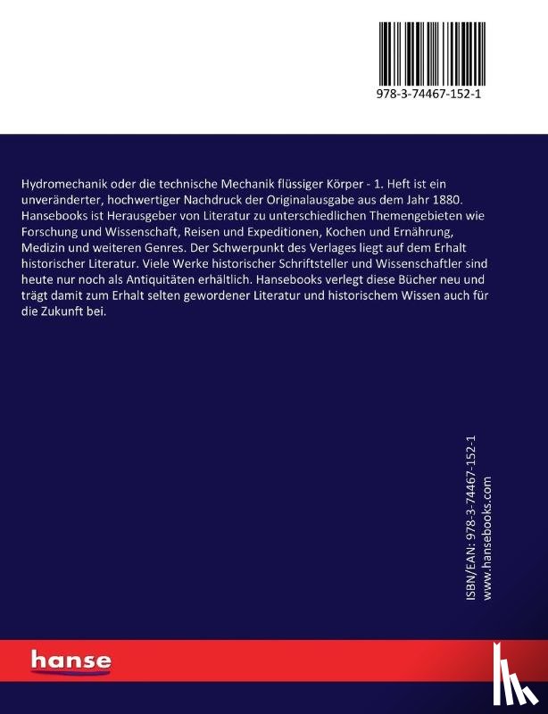 Ru¿hlmann, Moritz - Hydromechanik oder die technische Mechanik flüssiger Körper