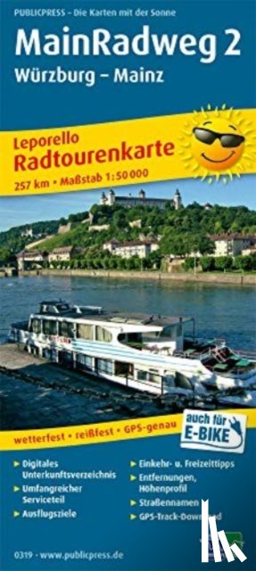  - MainRadweg 2, Wurzburg - Mainz, cycle tour map 1:50,000