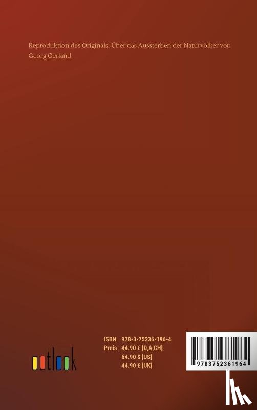 Gerland, Georg - UEber das Aussterben der Naturvoelker