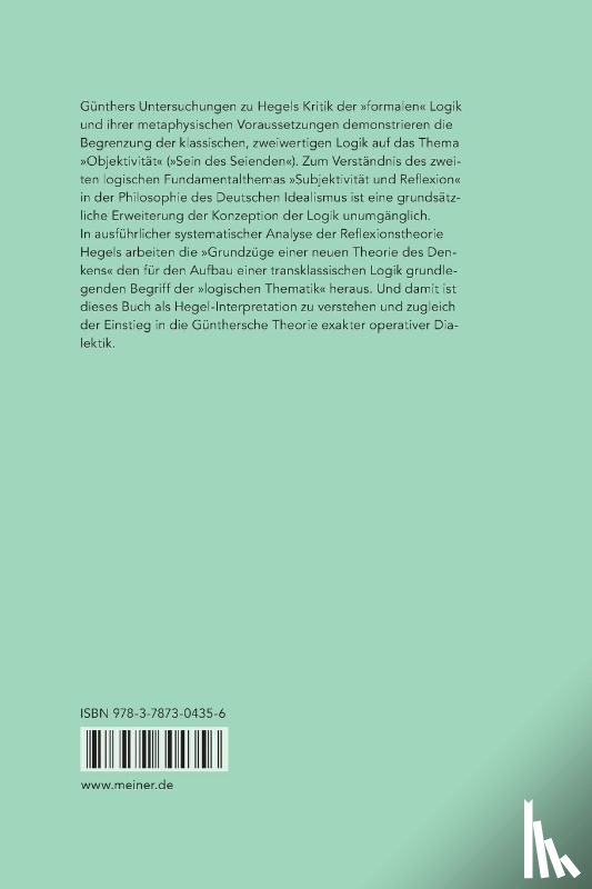 Gunther, Gotthard - Grundzuge einer neuen Theorie des Denkens in Hegels Logik