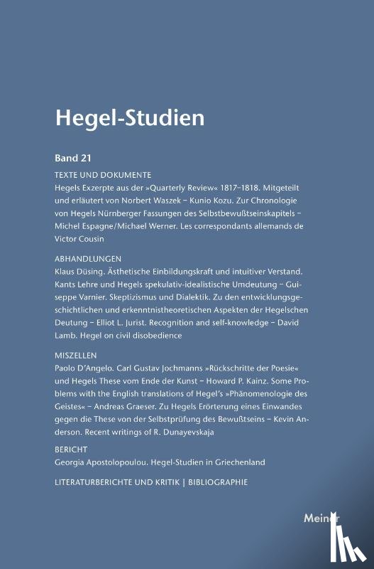  - Hegel-Studien / Hegel-Studien Band 21 (1986)
