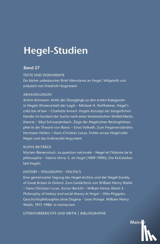  - Hegel-Studien / Hegel-Studien Band 27 (1992)