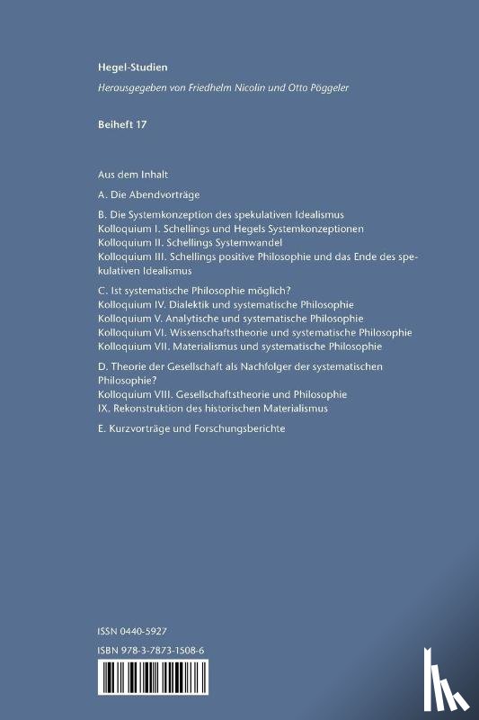  - Ist systematische Philosophie moeglich?