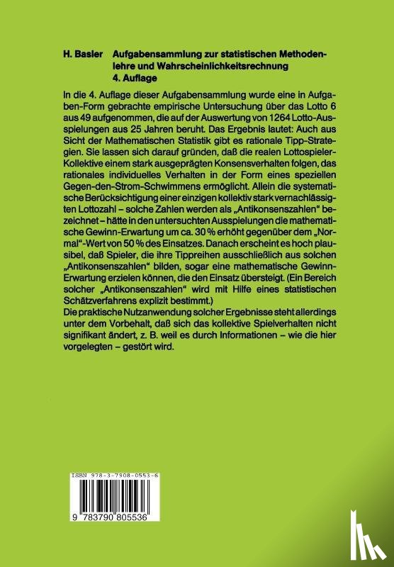 Herbert Basler - Aufgabensammlung zur Statistischen Methodenlehre und Wahrscheinlichkeitsrechnung
