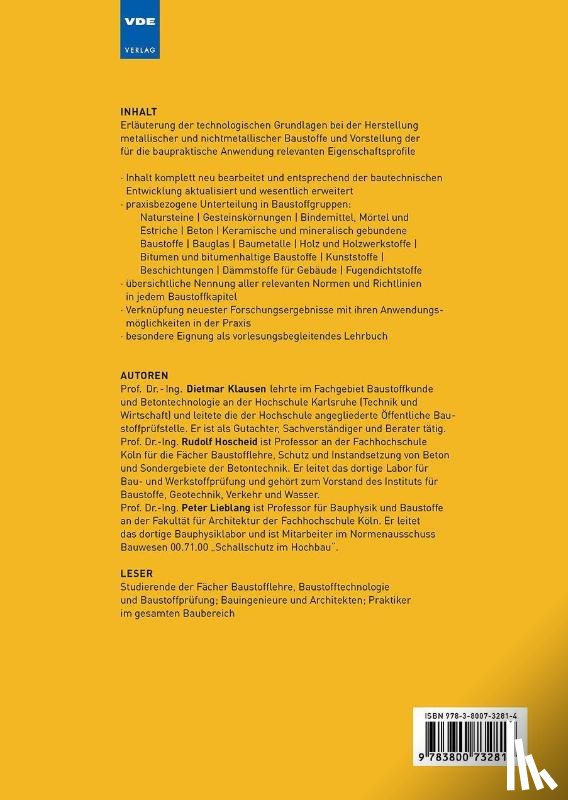 Hoscheid, Rudolf, Klausen, Dietmar, Lieblang, Peter - Technologie der Baustoffe