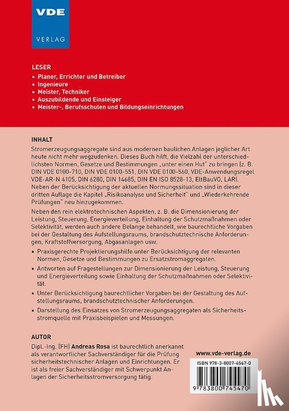 Rosa, Andreas - Projektierung von Ersatzstromaggregaten
