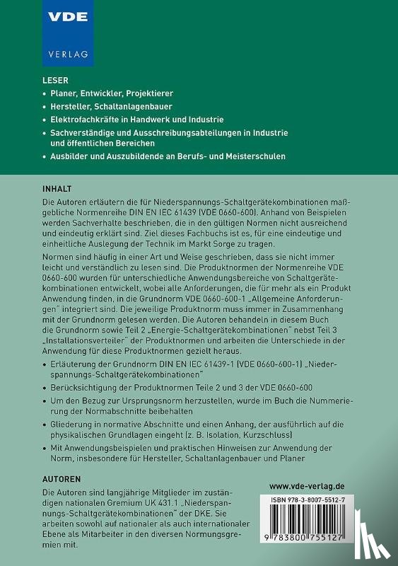 Cater, Rudolf, Drebenstedt, Helmut, Noe, Heinz, Isberg, Martin - Niederspannungs-Schaltgerätekombinationen