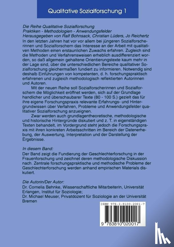 Cornelia Behnke, Michael Meuser - Geschlechterforschung Und Qualitative Methoden