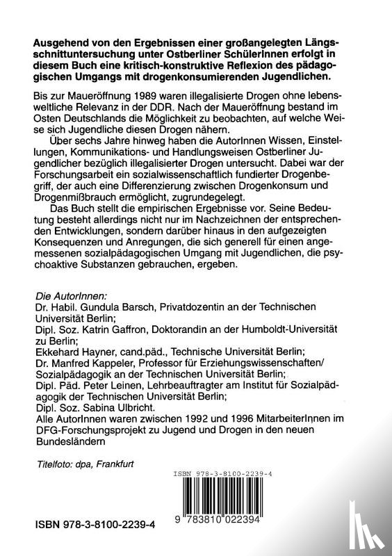 Manfred Kappeler, Gundula Barsch, Katrin Gaffron, Ekkehard Hayner - Jugendliche Und Drogen