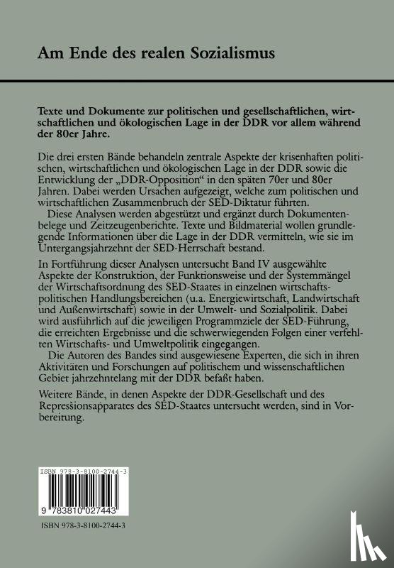 Eberhard Kuhrt, Hannsjoerg F Buck, Gunter Holzweissig - Die Endzeit Der Ddr-Wirtschaft -- Analysen Zur Wirtschafts-, Sozial- Und Umweltpolitik