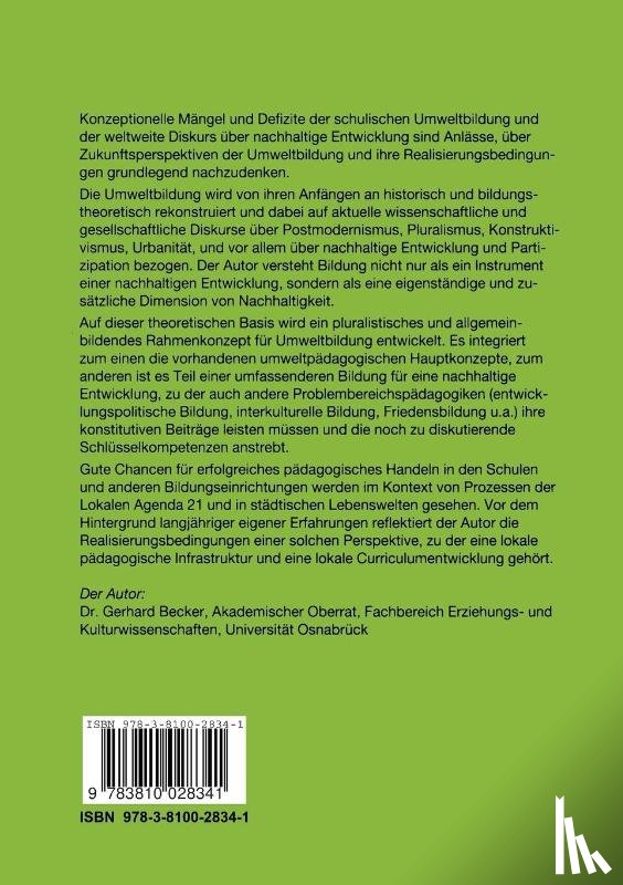 Gerhard, Dip Becker - Urbane Umweltbildung Im Kontext Einer Nachhaltigen Entwicklung
