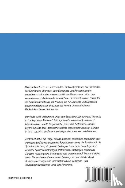 Manfred Schmeling, Sandra Duhem - Sprache Und Identitat in Frankophonen Kulturen / Langues, Identite Et Francophonie