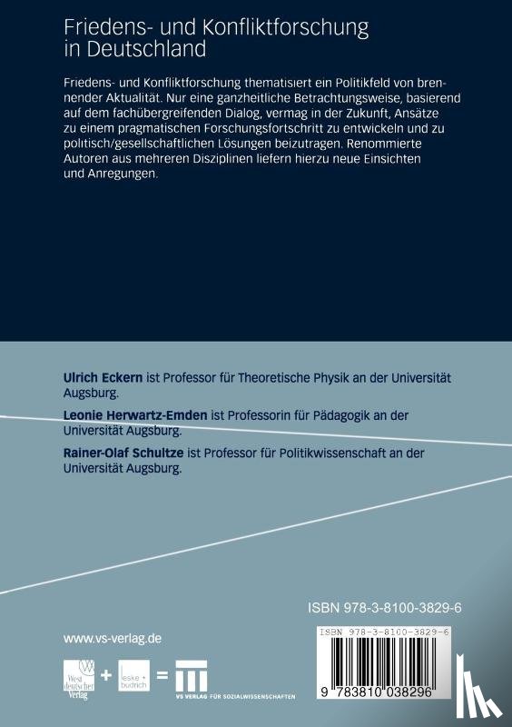 Ulrich Eckern, Leonie Herwartz-Emden, Rainer-Olaf Schultze - Friedens- Und Konfliktforschung in Deutschland