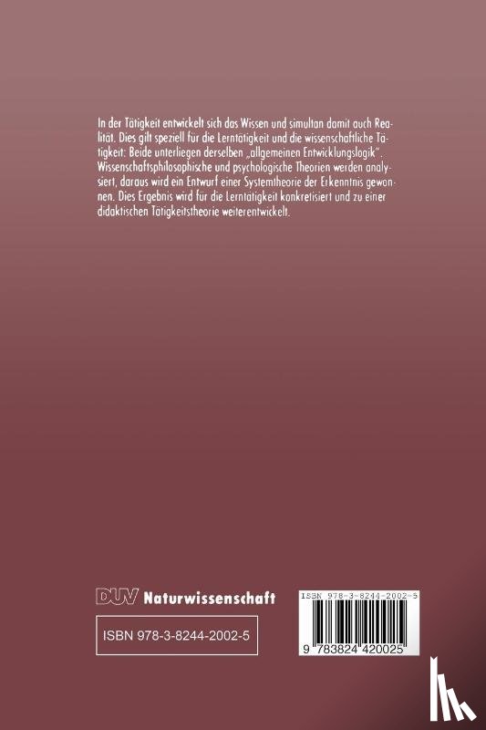 Wilhelm Wolze - Zur Entwicklung Naturwissenschaftlicher Erkenntnissysteme Im Lernprozess