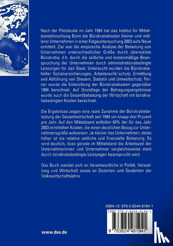 Institut Fur Mittelstandsforschung Bonn - Burokratiekosten Kleiner und Mittlerer Unternehmen