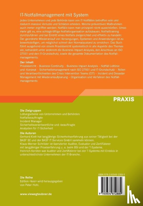 Gerhard Klett, Klaus-Werner Schroeder, Heinrich Kersten - It-Notfallmanagement Mit System