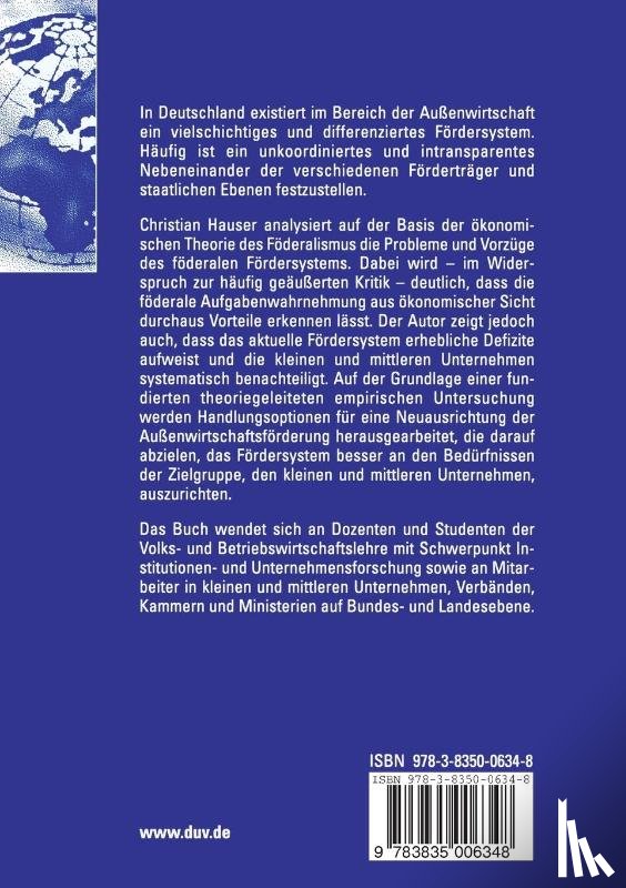 Christian Hauser - Aussenwirtschaftsfoerderung Fur Kleine Und Mittlere Unternehmen in Der Bundesrepublik Deutschland