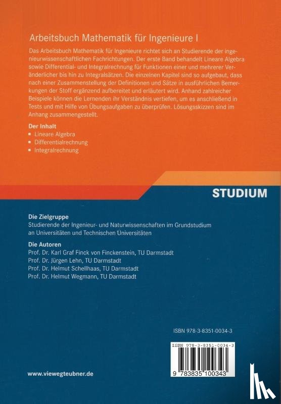 Karl Finckenstein, Jurgen Lehn, Helmut Schellhaas, Helmut Wegmann - Arbeitsbuch Mathematik Fur Ingenieure, Band I