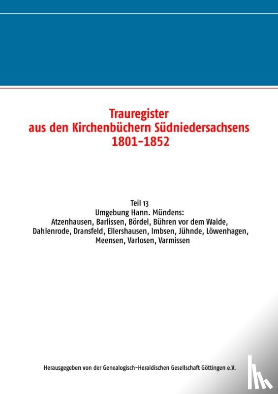  - Trauregister aus den Kirchenbuchern Sudniedersachsens 1801-1852