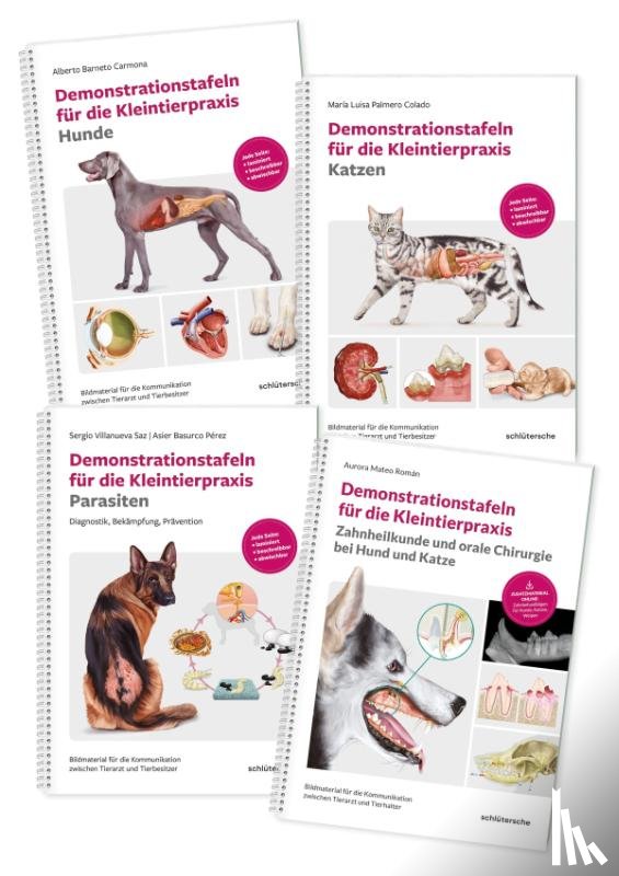  - Demonstrationstafeln für die Kleintierpraxis Hund, Katze, Parasiten und Zahnheilkunde 4 Bde. im SET