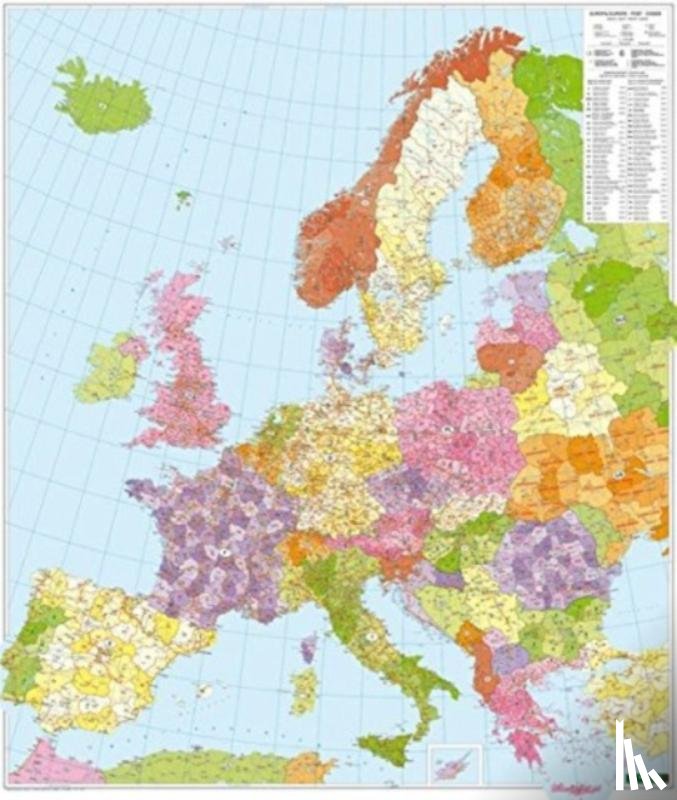  - Europe Post Codes Map Provided with Metal Ledges/Tube 1:3 700 000