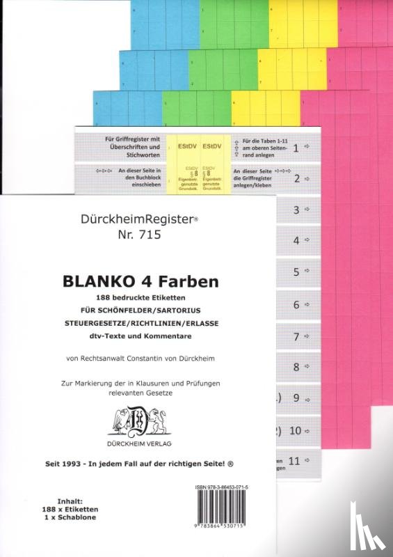 Dürckheim, Constantin von - DürckheimRegister® BLANKO-FARBE Beschreibbar für Gesetzestexte mit Stichworten