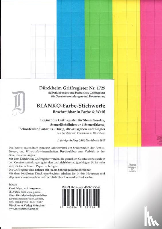 Dürckheim, Constantin von - DürckheimRegister® BLANKO: FARBE-GROSS Beschreibbar