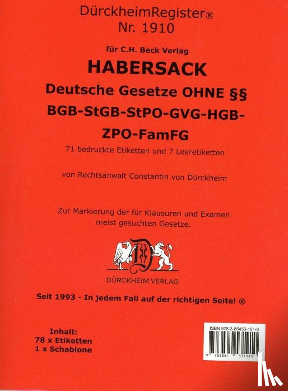 Dürckheim, Constantin - HABERSACK Akronyme OHNE einzelne §§ - §§ BGB-StGB-StPO-GVG-HGB-ZPO-FamFG