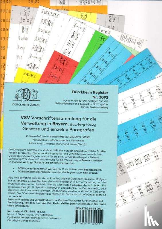 Dürckheim, Constantin - DürckheimRegister® VSV BAYERN (2021/2022) Vorschriftensammlung für die Verwaltung in Bayern, BOORBERG VERLAG
