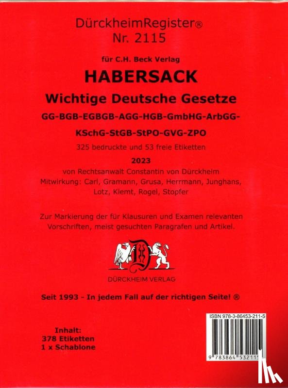  - DürckheimRegister® HABERSACK (2023) Gesetze und §§