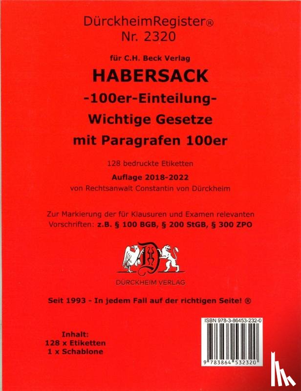 Dürckheim, Constantin - DürckheimRegister® SCHÖNFELDER-100er-Einteilung - 2018-2022