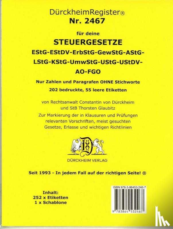  - DürckheimRegister® Steuergesetze EStG-EStDV-Erb-StG-GewStG-AStG-LStG-KStG-UmwStG-UStF-UStDV-AO-FGO