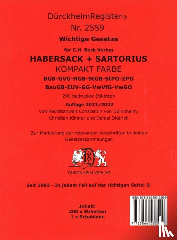  - Griffregister Nr. 2559: HABERSACK- SARTORIUS - KOMPAKT 2021/2022