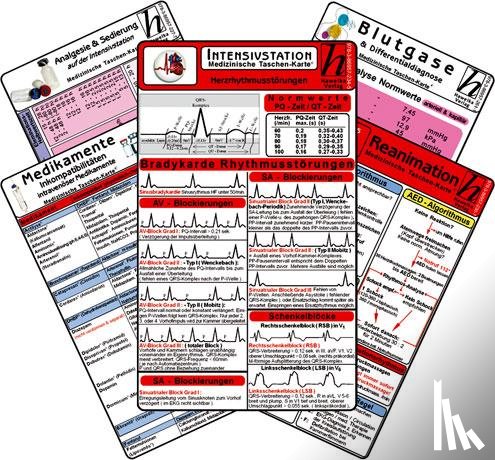  - Intensiv-Station Karten-Set - Analgesie & Sedierung, Blutgase & Differentialdiagnose, Herzrhythmusstörungen, Inkompatibilitäten intravenöser Medikamente, Reanimation