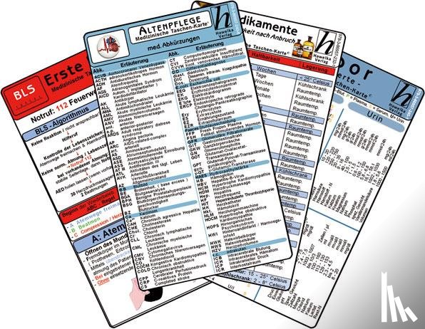  - Altenpflege Karten-Set - med. Abkürzungen, Medikamente - Haltbarkeit nach Anbruch, Erste Hilfe, Laborwerte