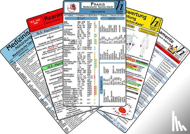  - Arztpraxis Karten-Set - praktisches Set mit Laborwerten, Medikamenten-Haltbarkeit, Reanimation, EKG Auswertung & med. Abkürzungen