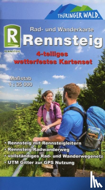  - Rennsteig 1:35 000. 4-teiliges wetterfestes Kartenset mit Schutzhülle
