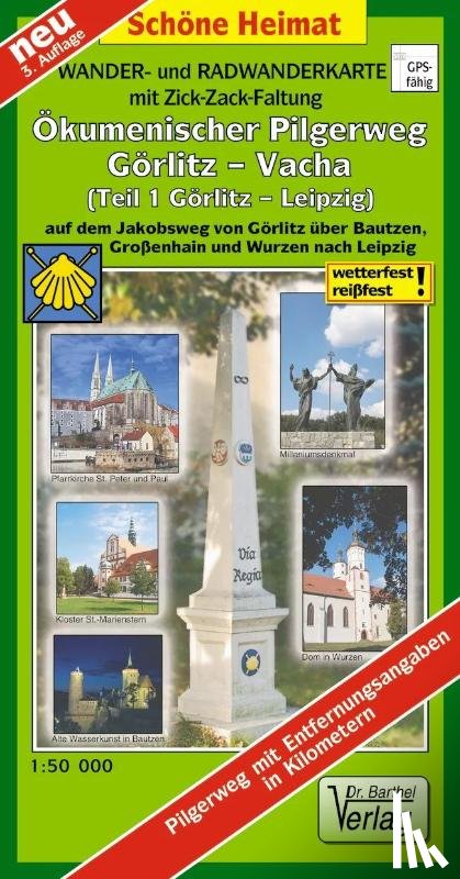  - Wander- und Radwanderkarte Ökumenischer Pilgerweg Görlitz-Vacha (Teil 1 Görlitz-Leipzig) mit Zick-Zack-Faltung. 1:50000
