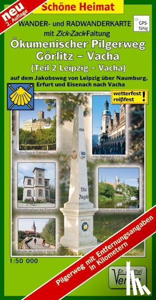  - Wander- und Radwanderkarte Ökumenischer Pilgerweg Görlitz-Vacha (Teil 2 Leipzig-Vacha) mit Zick-Zack-Faltung. 1:50000