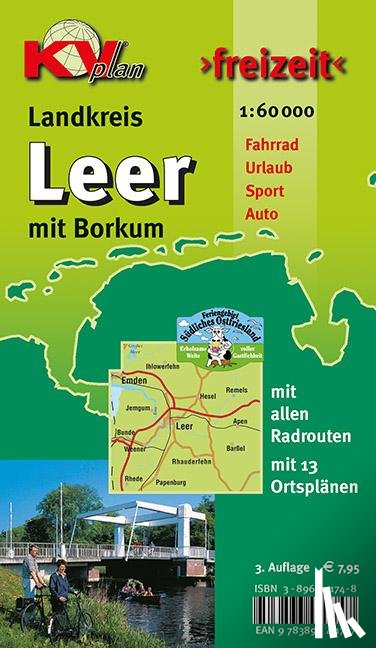  - Leer Landkreis mit Borkum, KVplan, Radkarte/Freizeitkarte, 1:60.000 / 1:25.000
