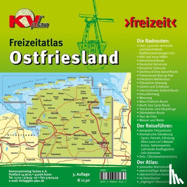  - Ostfriesland Freizeitatlas (ganze ostfriesische Halbinsel) - Spiralbindung, KVplan, Radkarte/Freizeitkarte, 1:60.000