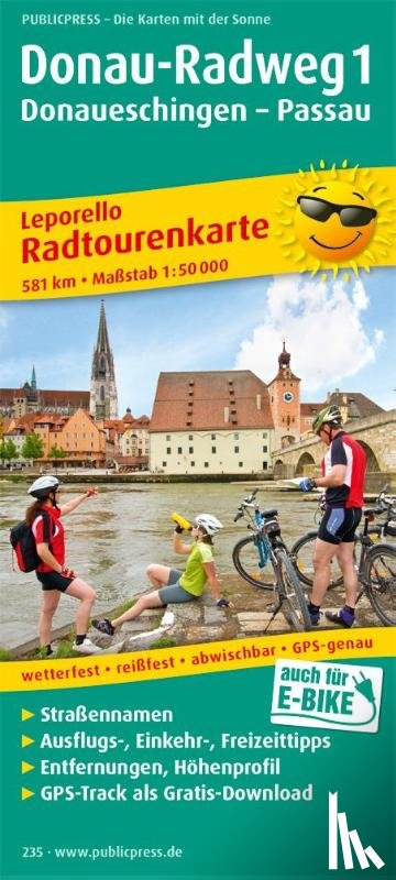  - Radtourenkarte Donau-Radweg 01. Donaueschingen - Passau 1 : 50 000