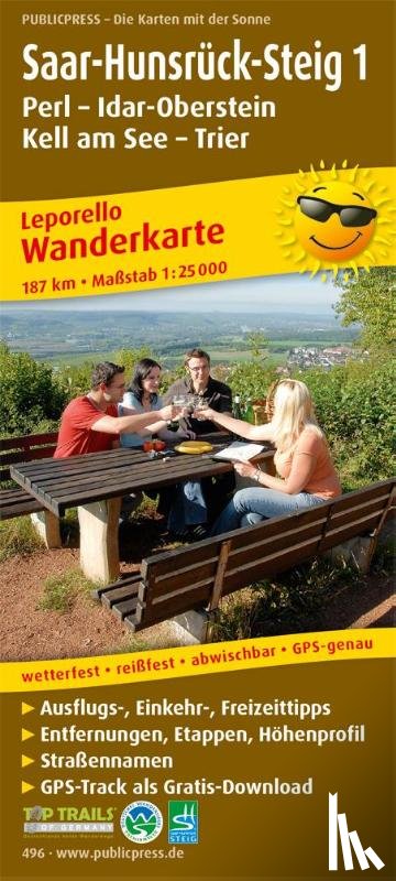  - Wanderkarte Saar-Hunsrück-Steig 1, Perl - Idar-Oberstein, Kell am See - Trier 1:25 000