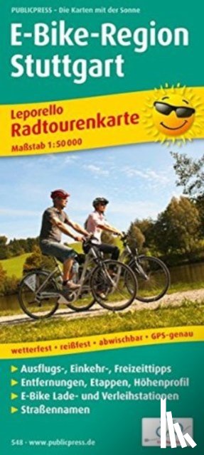  - Stuttgart e-bike region, cycle tour map 1:50,000