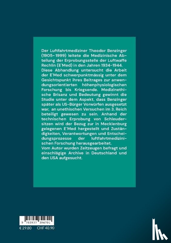 Viktor, Harsch - Theodor Benzingers Medizinische Abteilung EMed der Erprobungsstelle der Luftwaffe Rechlin 1934-1944