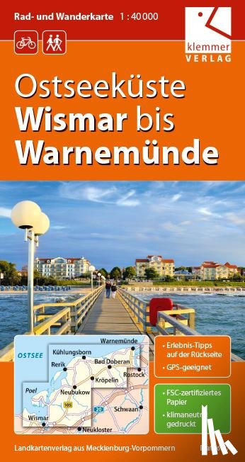 Kuhlmann, Christian, Wachter, Thomas, Klemmer, Klaus - Rad- und Wanderkarte Ostseeküste Wismar bis Warnemünde 1 : 40 000
