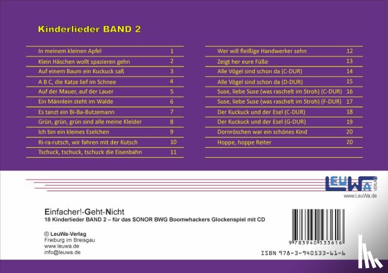 Leuchtner, Martin, Waizmann, Bruno - Einfacher!-Geht-Nicht: 18 Kinderlieder BAND 2 - für das SONOR® BWG Boomwhackers Glockenspiel mit CD