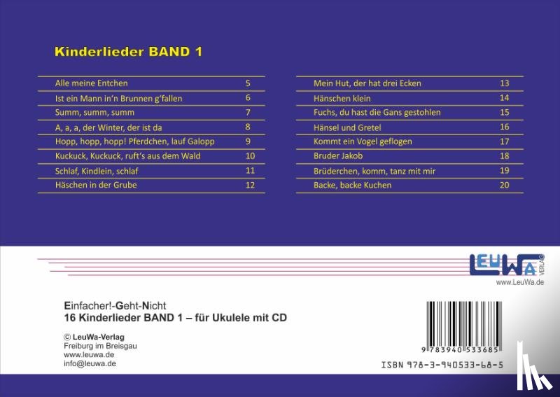 Oberlin, Anton, Leuchtner, Martin, Waizmann, Bruno - Einfacher!-Geht-Nicht: 16 Kinderlieder BAND 1 - für die Ukulele mit CD